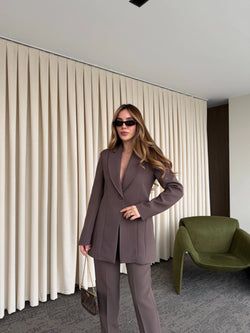 Kahverengi Belden Oturtma Blazer Ceket