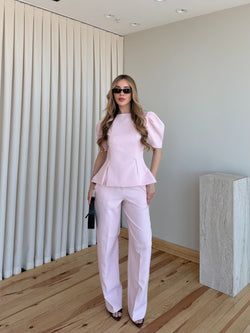 Renk – Pembe Mateo Balon Kol Bluz Pantolon Takım