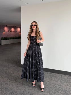 Siyah Puantiyeli Beli Fiyonklu Queen Elbise