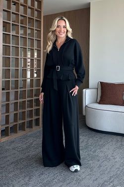 Siyah Bel Kemerli Pantolon Pensli Takım