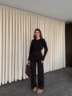 Kahverengi Çıtçıt Düğmeli Triko Takım