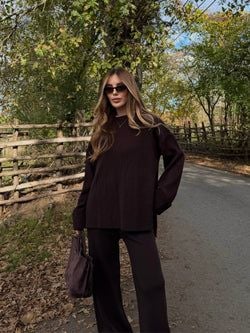 Kahverengi Bisiklet Yaka Triko Takım