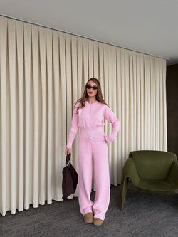 Pembe Çıtçıt Düğmeli Triko Takım