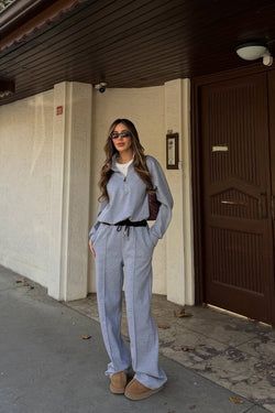 Gri Tshirt Detaylı Beli Lastikli Eşofman Takımı