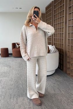 Bej Örgü Triko Takım