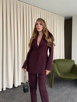 Mürdüm Belden Oturtma Blazer Ceket
