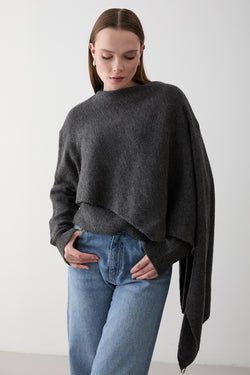 Antrasit Atkı Detaylı Triko Kazak