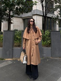 Camel Çıkarılabilir Kapüşon Detaylı Pelerinli Trençkot