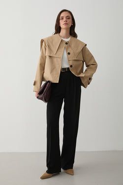 Camel Sakura Geniş Yaka Kısa Trençkot
