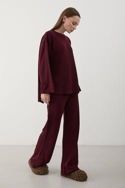 Bordo Selanik Örme Triko Takım