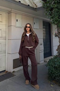 Kahverengi Tshirt Detaylı Beli Lastikli Eşofman Takımı