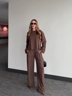 Kahverengi Mermaid Bluz Pantolon Takım