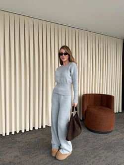 Gri Çıtçıt Düğmeli Triko Takım