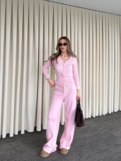 Pembe Dantelli İkili Triko Takım