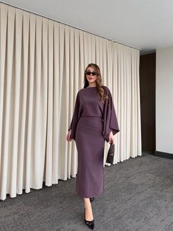 Mürdüm Yarasa Kol Modal Elbise