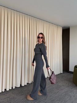 Antrasit Çıtçıt Düğmeli Triko Takım