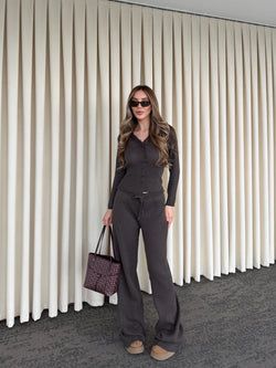 Kahverengi Dantelli İkili Triko Takım