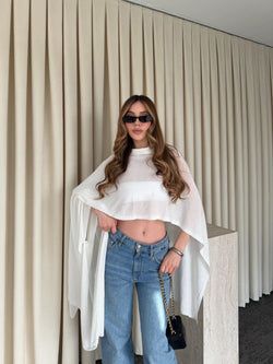 Ekru Muadil Tasarım Triko Pelerin Şal