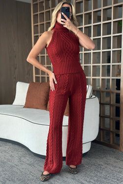 Bordo Kolsuz Bluz Pantolon Takım