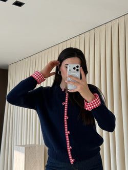 Lacivert Pötikare Detaylı Triko Hırka