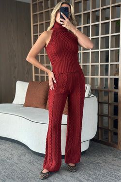 Bordo Kolsuz Bluz Pantolon Takım