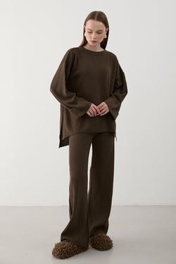 Kahverengi Selanik Örme Triko Takım