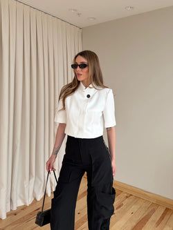 Beyaz Kısa Kollu Crop Ceket