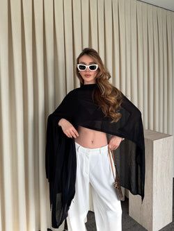 Siyah Muadil Tasarım Triko Pelerin Şal