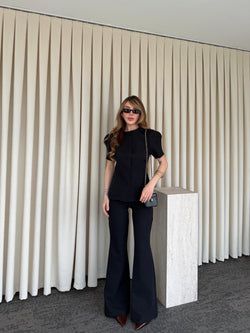 Siyah Balon Kol Düğmeli Ceket Pantolon Takım