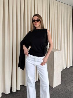 Siyah Tek Kol Detaylı Bluz