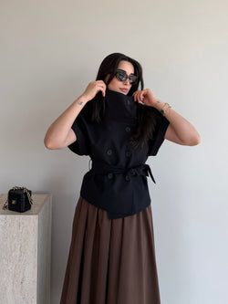 Siyah Livorno Apoletli Kuşaklı Yelek