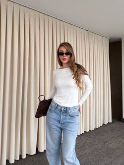 Ekru Bisiklet Yaka Uzun Kollu Body