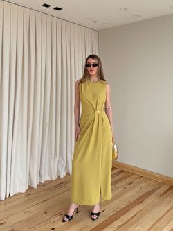 Haki Gold Tokalı Uzun Elbise